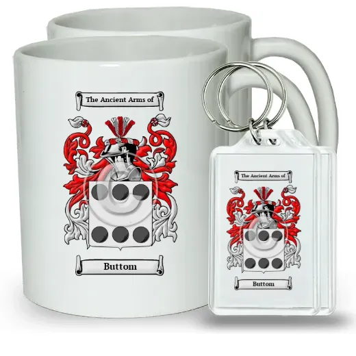 Buttom Pair of Coffee Mugs and Pair of Keychains