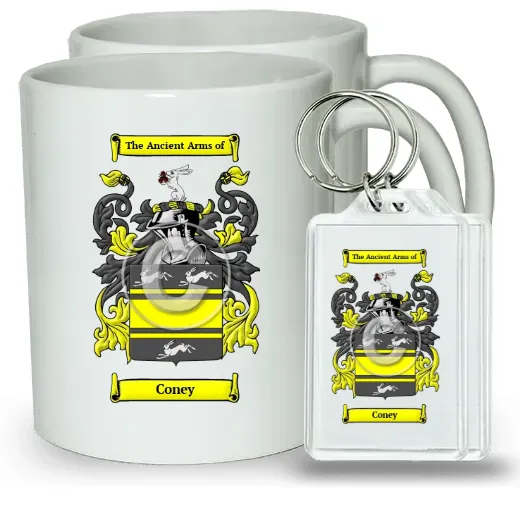 Coney Pair of Coffee Mugs and Pair of Keychains