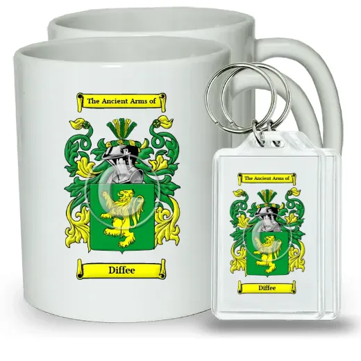 Diffee Pair of Coffee Mugs and Pair of Keychains