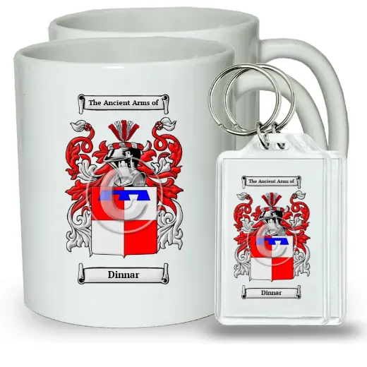 Dinnar Pair of Coffee Mugs and Pair of Keychains