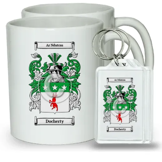 Docherty Pair of Coffee Mugs and Pair of Keychains