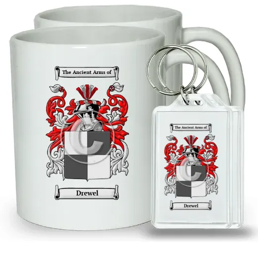 Drewel Pair of Coffee Mugs and Pair of Keychains