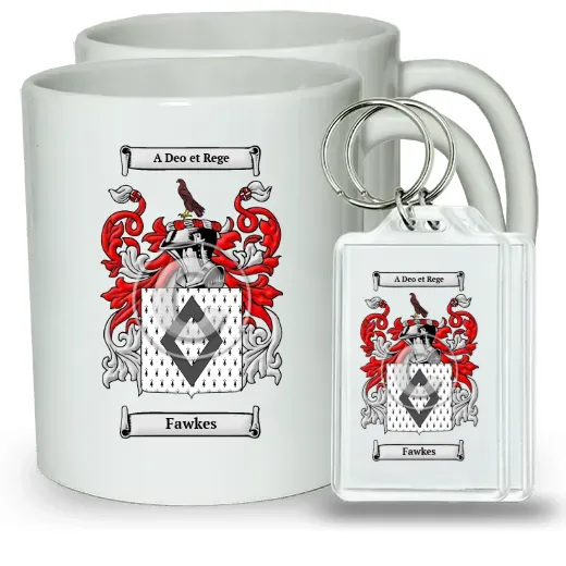 Fawkes Pair of Coffee Mugs and Pair of Keychains