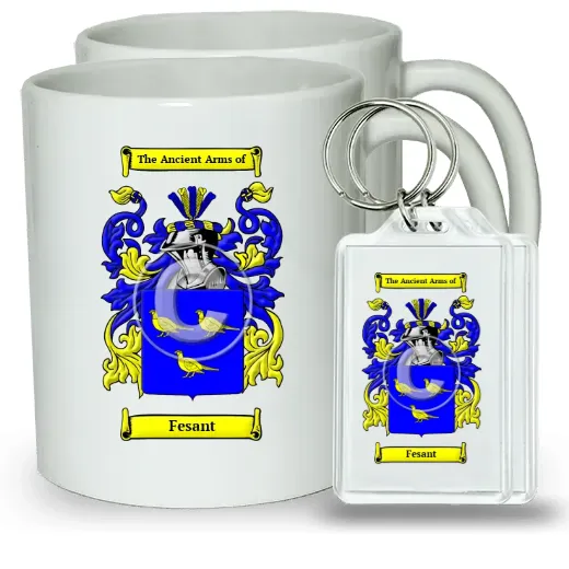 Fesant Pair of Coffee Mugs and Pair of Keychains