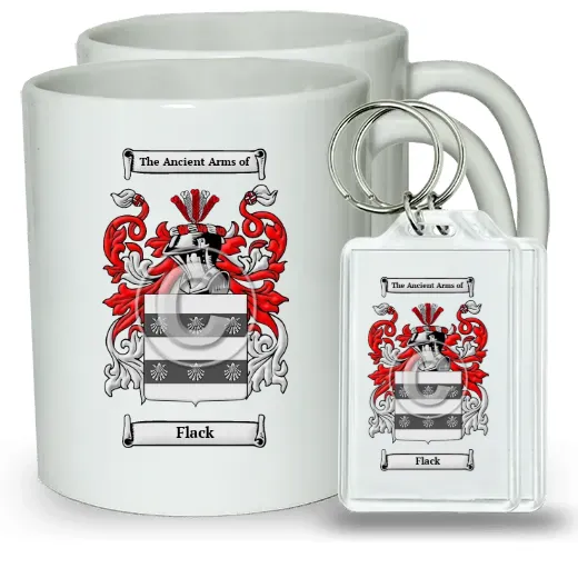 Flack Pair of Coffee Mugs and Pair of Keychains