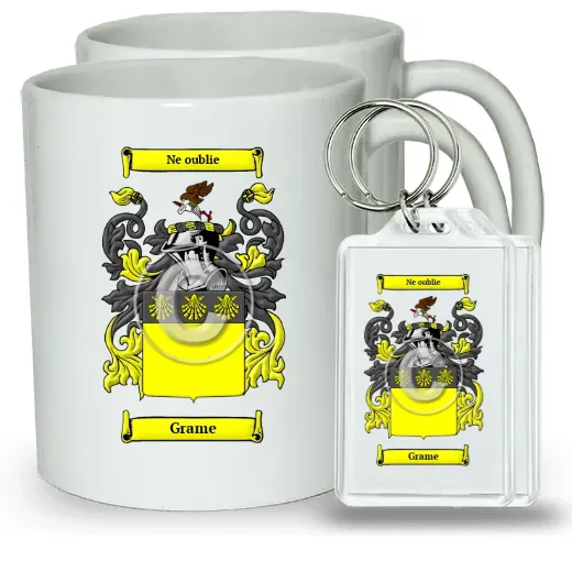 Grame Pair of Coffee Mugs and Pair of Keychains