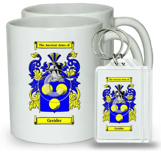 Greider Pair of Coffee Mugs and Pair of Keychains