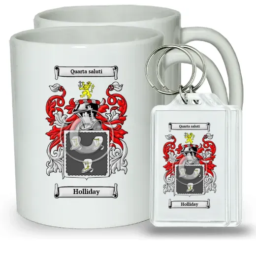 Holliday Pair of Coffee Mugs and Pair of Keychains
