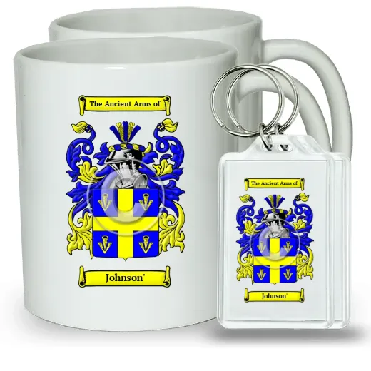 Johnson' Pair of Coffee Mugs and Pair of Keychains