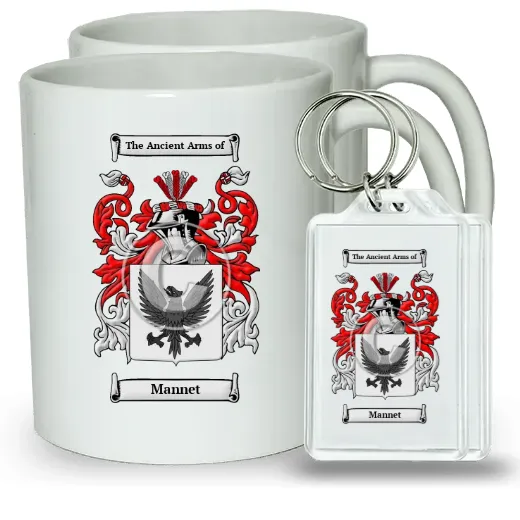 Mannet Pair of Coffee Mugs and Pair of Keychains