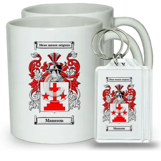 Mansson Pair of Coffee Mugs and Pair of Keychains