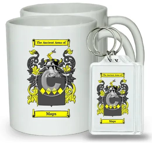 Maps Pair of Coffee Mugs and Pair of Keychains