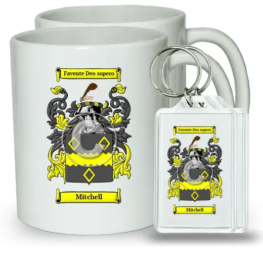 Mitchell Pair of Coffee Mugs and Pair of Keychains