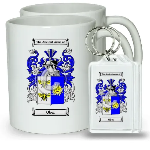 Ober Pair of Coffee Mugs and Pair of Keychains