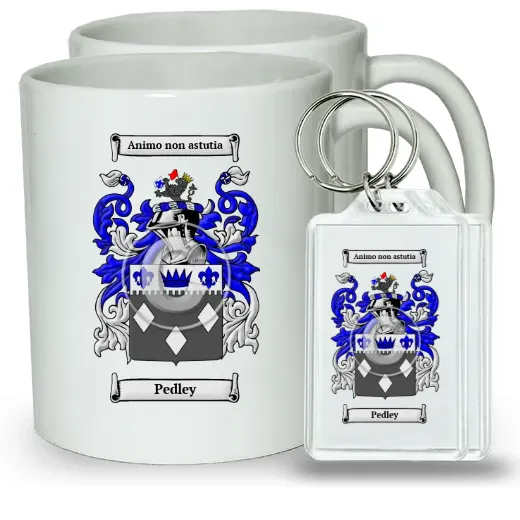 Pedley Pair of Coffee Mugs and Pair of Keychains