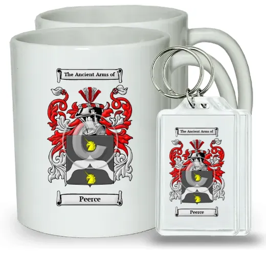 Peerce Pair of Coffee Mugs and Pair of Keychains