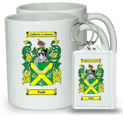 Poak Pair of Coffee Mugs and Pair of Keychains