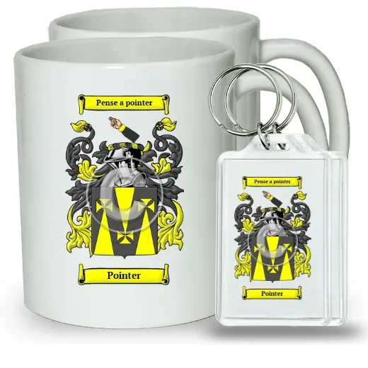 Pointer Pair of Coffee Mugs and Pair of Keychains