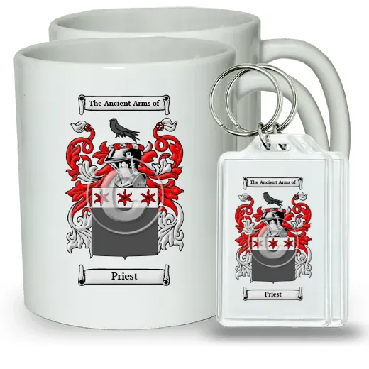 Priest Pair of Coffee Mugs and Pair of Keychains