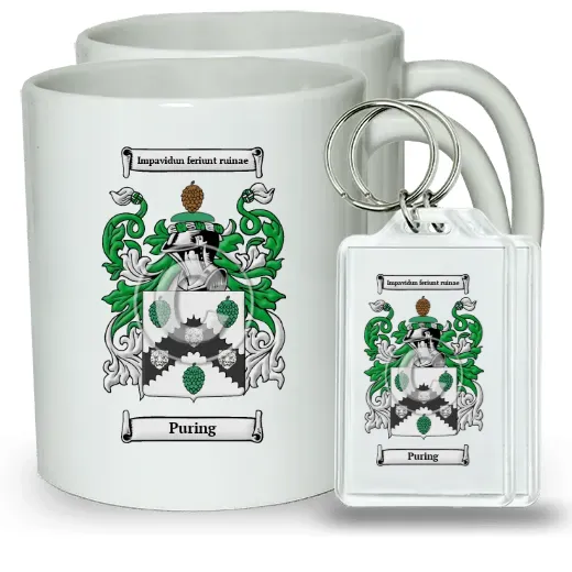 Puring Pair of Coffee Mugs and Pair of Keychains