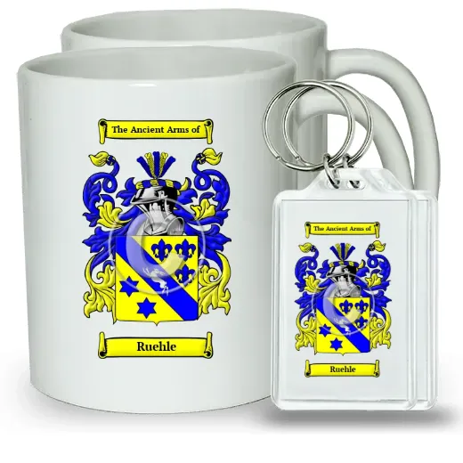 Ruehle Pair of Coffee Mugs and Pair of Keychains