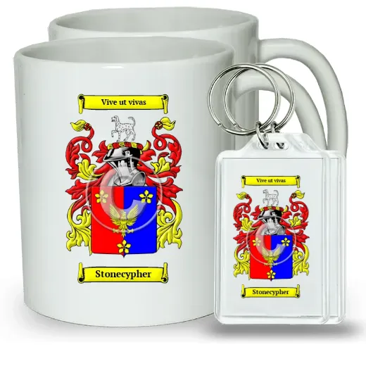Stonecypher Pair of Coffee Mugs and Pair of Keychains