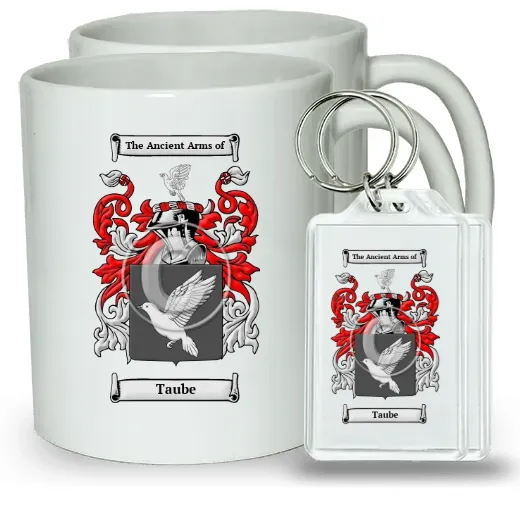 Taube Pair of Coffee Mugs and Pair of Keychains