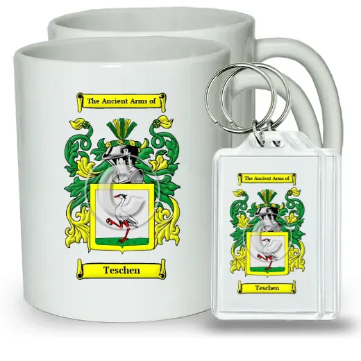 Teschen Pair of Coffee Mugs and Pair of Keychains