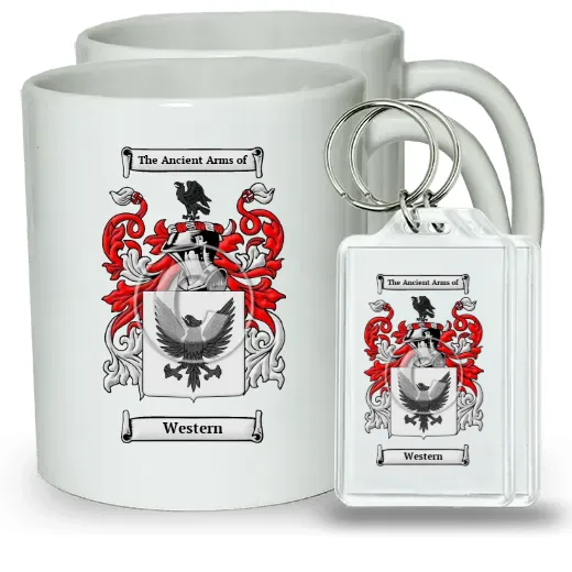 Western Pair of Coffee Mugs and Pair of Keychains